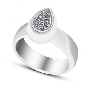 Серебряное кольцо<br> 010184-231A-113, куб.цирконий, керамика