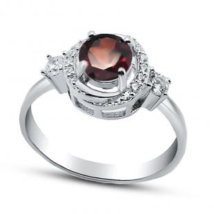 Серебряное кольцо<br> 210023-32-228, гранат, куб.цирконий