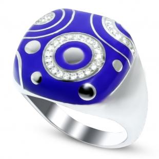 Серебряное кольцо<br> 21KTR-187-1F-59, эмаль, куб.цирконий
