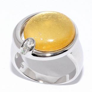Серебряное кольцо<br> 21R2159CGS-133, сусальное золото, смола ювелирная, куб.цирконий