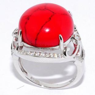 Серебряное кольцо<br> 21SR000735C-1-96, коралл пр., куб.цирконий
