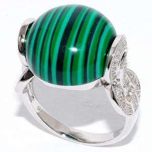 Серебряное кольцо<br> 21SR000795C-1-96, малахит пр., куб.цирконий