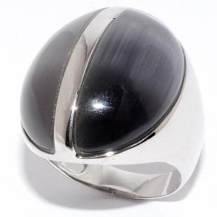 Серебряное кольцо<br> 21SR0455-C032+C031-97, кошачий глаз