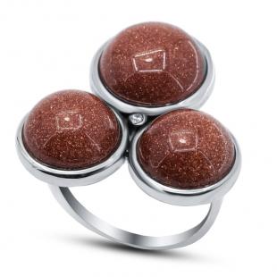 Серебряное кольцо<br> 21SR0820R-97, авантюрин, куб.цирконий