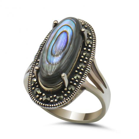 Серебряное кольцо, вставка: перламутр, марказит, арт.:21392575e, SilverWings, рис. 1