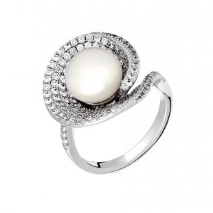 Кольцо<br> 0120911717A, жемчуг (культ.), куб.цирконий