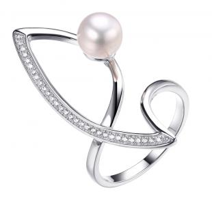 Кольцо<br> 0120912418A, жемчуг (культ.), куб.цирконий