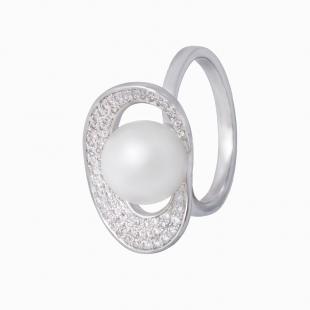 Кольцо<br> 0120912445A, жемчуг (культ.), куб.цирконий