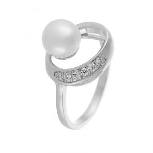Кольцо<br> 0120912637A, жемчуг (культ.), куб.цирконий