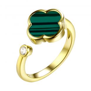 Кольцо<br> 0120912941GP-E, куб.цирконий, малахит и.