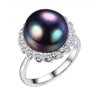 Кольцо<br> 0120913411B, жемчуг (культ.), куб.цирконий