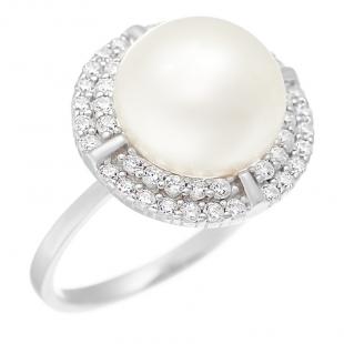 Кольцо<br> 0120913412A, жемчуг (культ.), куб.цирконий