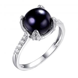 Кольцо<br> 0120913909B, жемчуг (культ.), куб.цирконий