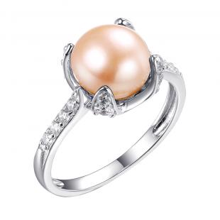 Кольцо<br> 0120913909O, жемчуг (культ.), куб.цирконий