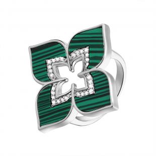 Кольцо<br> 0120914003E, куб.цирконий, малахит и.