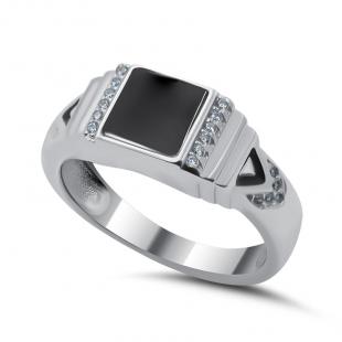 Серебряное кольцо<br> 012236178B, эмаль, куб.цирконий