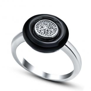 Серебряное кольцо<br> 01SR1158B-130, керамика, куб.цирконий