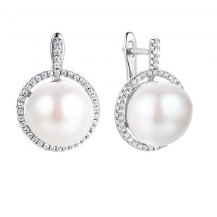 Серьги<br> 0220911330A, жемчуг (культ.), куб.цирконий
