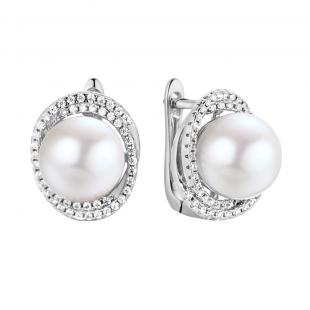 Серьги<br> 0220911896A, жемчуг (культ.), куб.цирконий