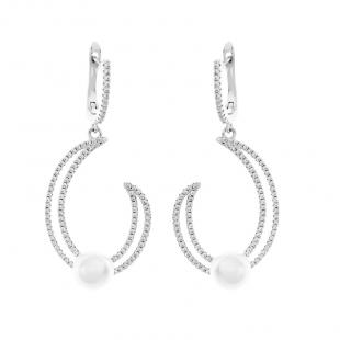 Серьги<br> 0220912261A, жемчуг (культ.), куб.цирконий