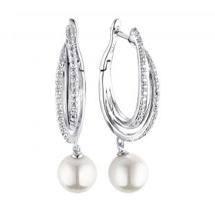 Серьги<br> 0220912480A, жемчуг (культ.), куб.цирконий