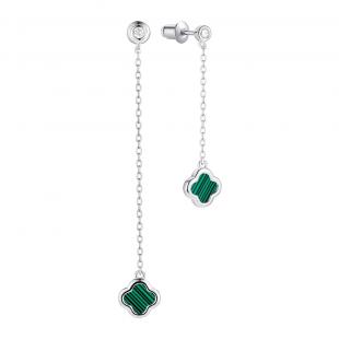Серьги<br> 0220913267E, малахит и., куб.цирконий