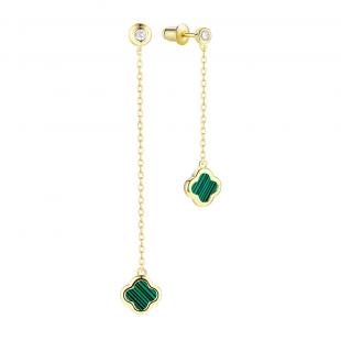 Серьги<br> 0220913267GP-E, малахит и., куб.цирконий