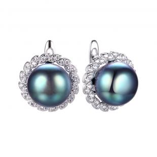 Серьги<br> 0220913411B, жемчуг (культ.), куб.цирконий