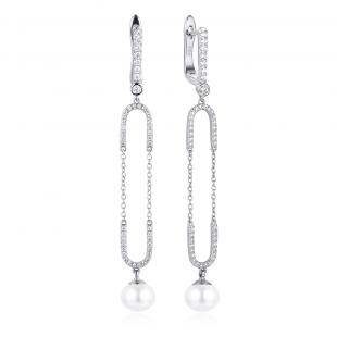 Серьги<br> 0220913533A, жемчуг (культ.), куб.цирконий
