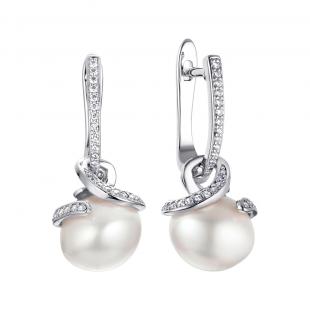 Серьги<br> 0220913569A, жемчуг (культ.), куб.цирконий