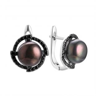 Серьги<br> 0220913600B, жемчуг (культ.), шпинель синт.