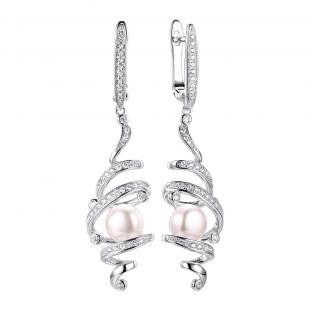 Серьги<br> 0220913733A, жемчуг (культ.), куб.цирконий