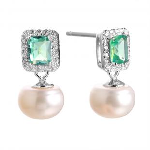 Серьги<br> 0220913782A, жемчуг (культ.), куб.цирконий