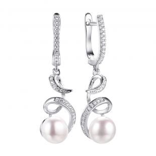 Серьги<br> 0220914584A, жемчуг (культ.), куб.цирконий