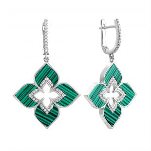 Серьги<br> 0220915421E, куб.цирконий, малахит и.