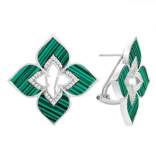 Серьги<br> 0220915422E, куб.цирконий, малахит и.