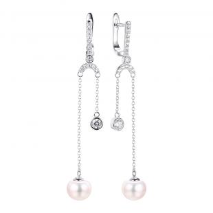 Серьги<br> 0220935312A, жемчуг (культ.), куб.цирконий