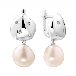 Серьги<br> 0220953123A, жемчуг "барокко" (культ.), куб.цирконий
