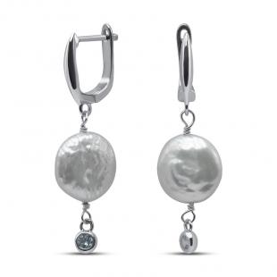 Серебряные серьги<br> 022231996A, жемчуг "барокко" (культ.)