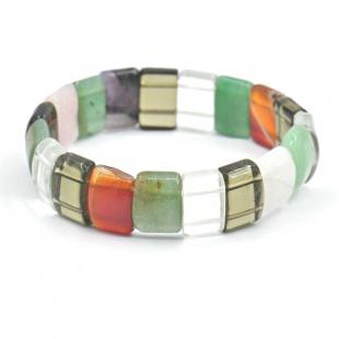 Браслет<br> 042121191MIX2, кварц розовый, нефрит, раух топаз, кошачий глаз, сердолик, родонит