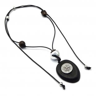 Колье<br> 052211390, вощеный шнур, дерево, куб.цирконий