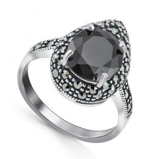 Серебряное кольцо<br> 210002-300B-39, куб.цирконий, марказит