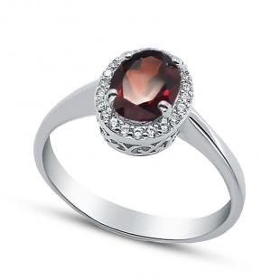 Серебряное кольцо<br> 210004-32-228, гранат, куб.цирконий