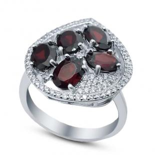 Серебряное кольцо<br> 210006-32-223, гранат, куб.цирконий