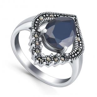 Серебряное кольцо<br> 210019-282B-39, куб.цирконий, марказит
