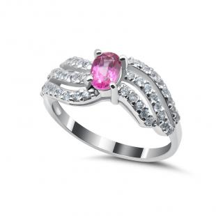 Серебряное кольцо<br> 210027-32-176, топаз "pink", куб.цирконий
