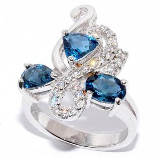 Серебряное кольцо<br> 210136-32-86, топаз "london blue", куб.цирконий