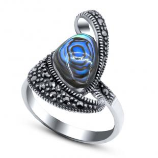 Серебряное кольцо, 210401E-39, перламутр, марказит