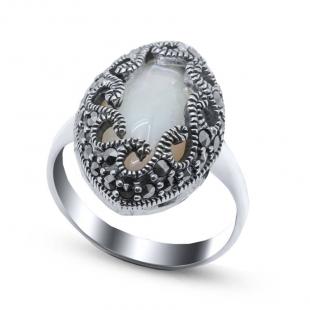 Серебряное кольцо, 210546A-39, перламутр, марказит
