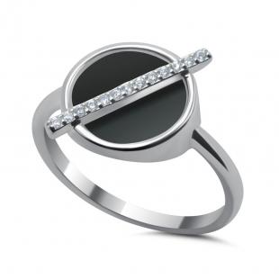 Серебряное кольцо<br> 212237129B, оникс, куб.цирконий